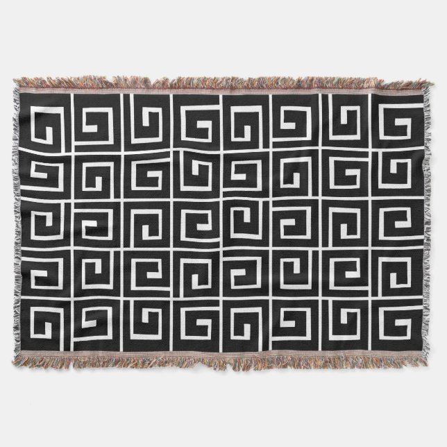 Square Spirals - Black on White Throw Blanket (Front)