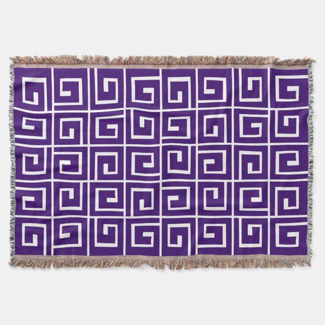Square Spirals - Deep Purple on White Throw Blanket (Front)