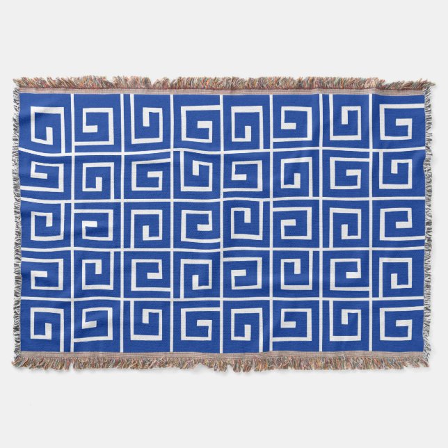 Square Spirals - Navy Blue on White Throw Blanket (Front)