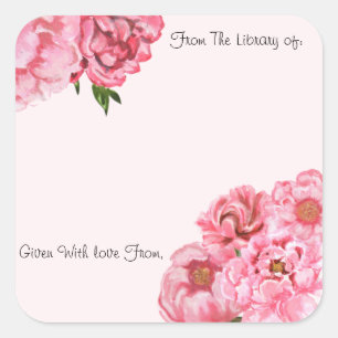 Square Sticker,Bookplate,peony,peonies,baby shower Sticker