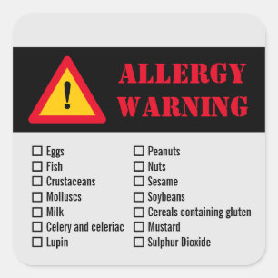 Square Sticker for Allergy Warning