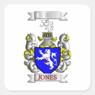 Square Sticker Jones Family surname And Shield