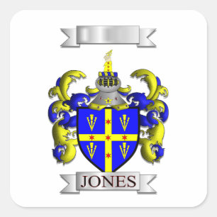 Square Sticker Jones Family surname And Shield