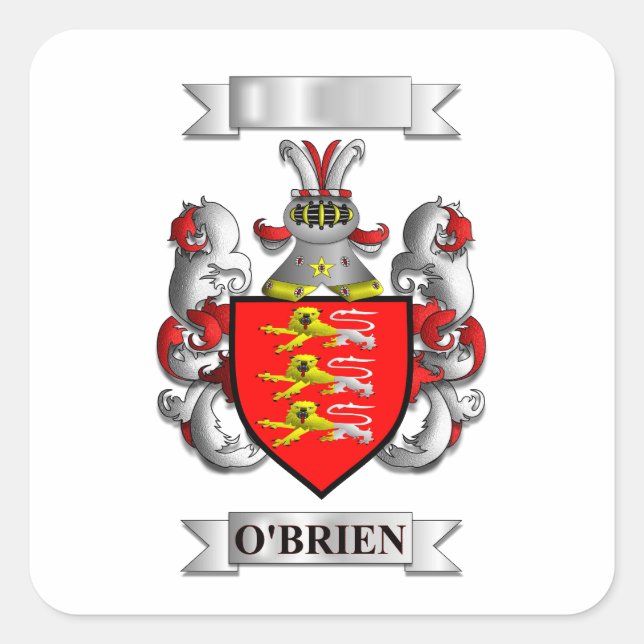 Square Sticker O'Brien Surname And Shield (Front)