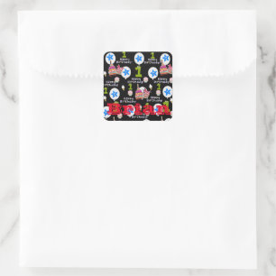 Square Stickers, #1 Happy First Birthday Black Sticker