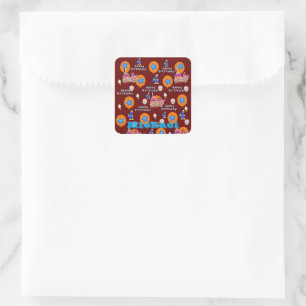 Square Stickers, #4 Happy 4th Birthday Dark Red Sticker