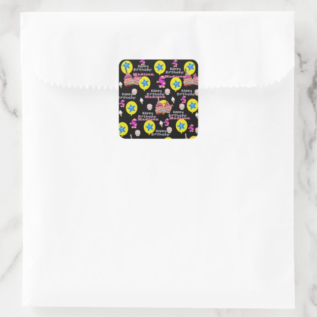 Square Stickers, #5 Happy 5th Birthday Black Square Sticker (Bag)