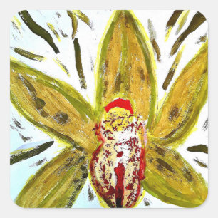 Square Stickers Cymbidium Orchids Green Overnight