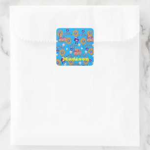 Square Stickers, Happy 6th Birthday Blue Square Sticker
