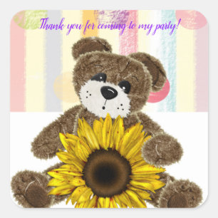 Square Stickers Teddy Bear Pastel Stripes