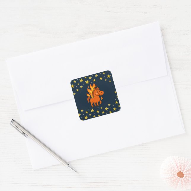 Square Stickers with a red horses (Envelope)