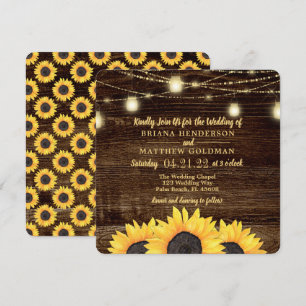 Square Sunflower Mason Jar Wedding Invitations
