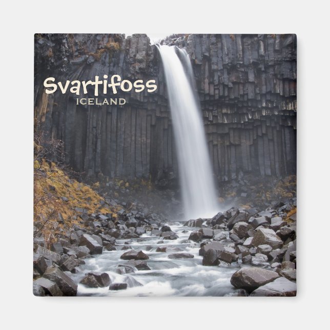 Square Svartifoss waterfall in Iceland text magnet (Front)