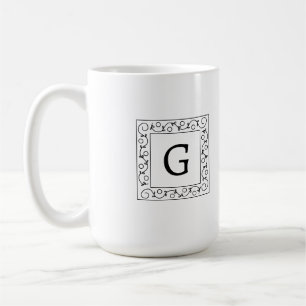Square Swirly Vines Monogram Coffee Mug