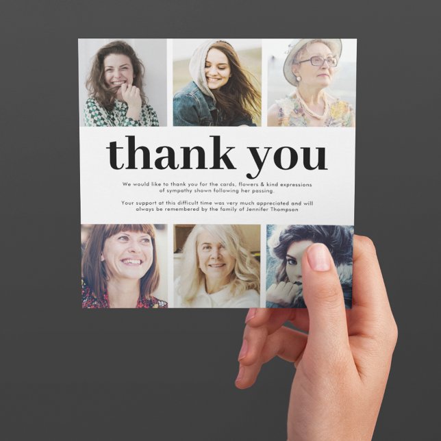 Square Sympathy 6 Photo Funeral Thank You Card (Creator Uploaded)