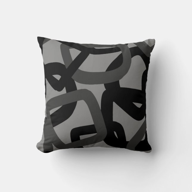 Square Tangle Black & Charcoal Grey Throw Pillow (Front)