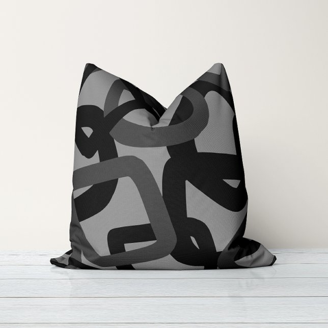 Square Tangle Black & Charcoal Grey Throw Pillow (Creator Uploaded)
