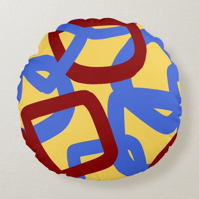 Square Tangle Blue Yellow Round Pillow (Front)