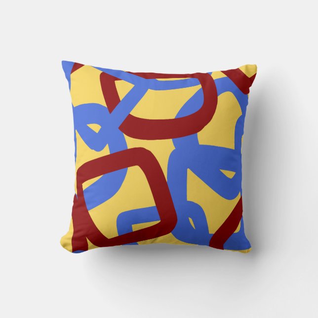 Square Tangle Blue Yellow Throw Pillow (Front)