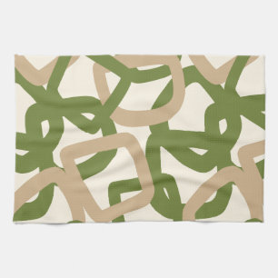 Square Tangle Olive Green Warm Taupe Kitchen Towel