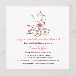 Square Tea Set Bridal Shower Invitations, Pink Invitation