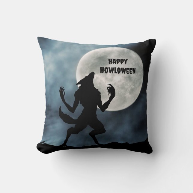 Square Throw Pillow, Howling Werewolf Pillow (Front)