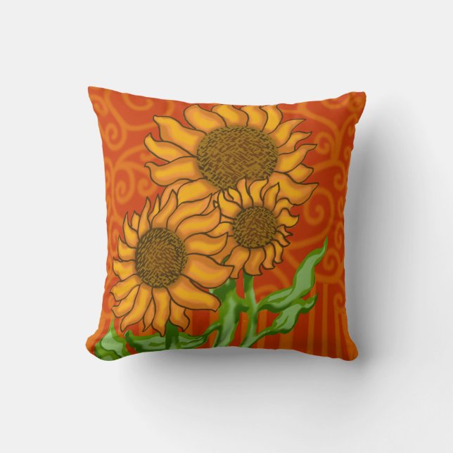 Square Throw Pillow/Sunflower Trio Pillow (Front)