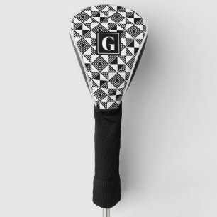 Square Triangle Geometric Black White Monogram Golf Head Cover