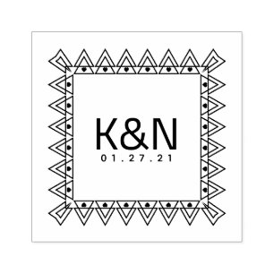 Square Triangle Mini Heart Initial Logo Wedding Rubber Stamp