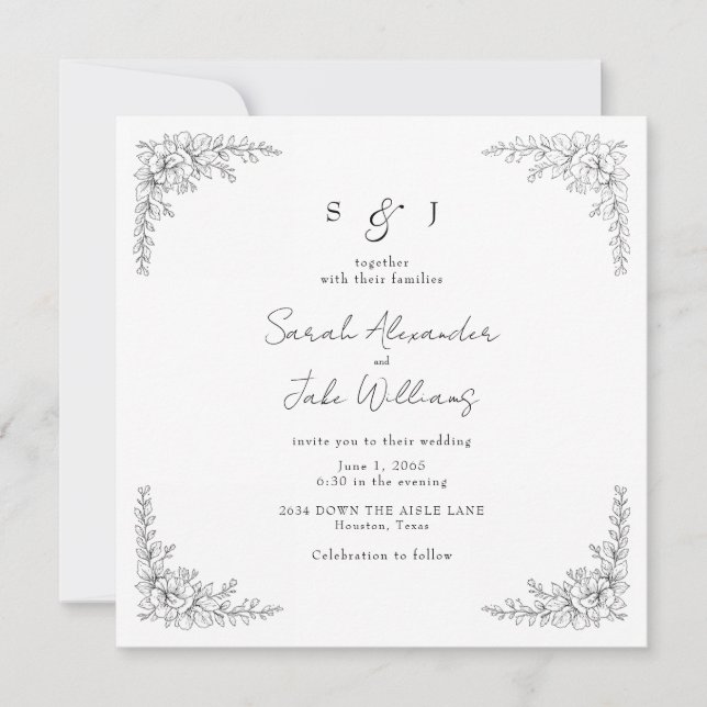 Square Vintage Floral Wedding Website Invitation (Front)