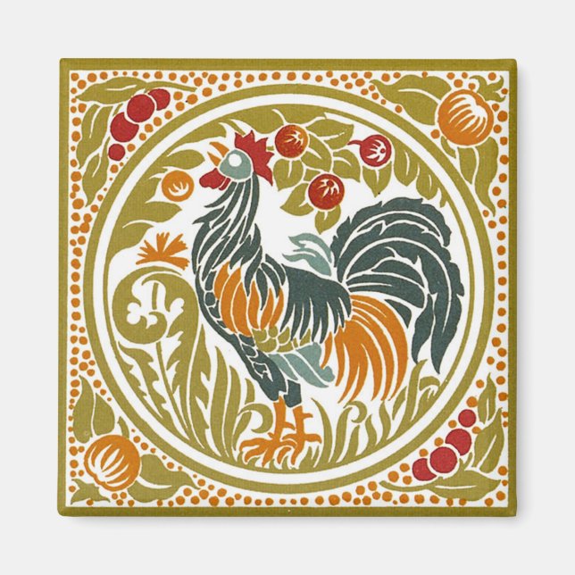 Square Vintage Rooster - Magnet (Front)