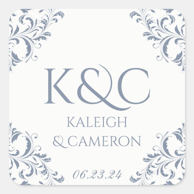 Square Vintage Wedding Label -Nadine (Dusty Blue) (Front)