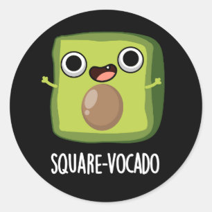 Square-vocado Funny Cube Avocado Pun Dark BG Classic Round Sticker