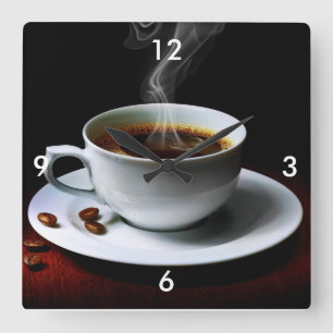 Square Wall Clock/Coffee and Coffee Beans Clock