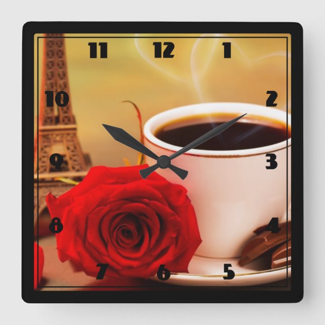 Square Wall Clock/Coffee Time in Paris Clock (Front)