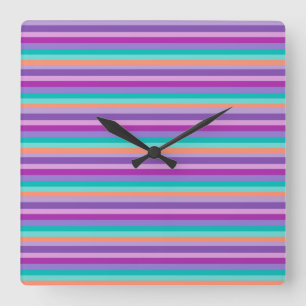 Square Wall Clock Colorful Purple Stripes