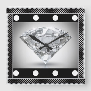 Square Wall Clock/Diamond and Polka Dots Clock