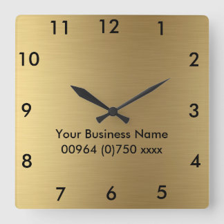 Square Wall Clock Gold Colour - For Business