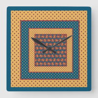 Square Wall Clock, Gold-effect Horses, Polka Dots