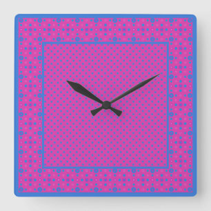 Square Wall Clock,  Magenta: Bright Blue Dots Clock