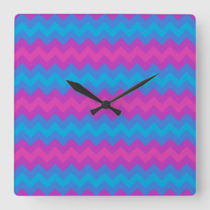 Square Wall Clock: Magenta, Purple, Blue Chevrons Clock