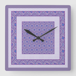 Square Wall Clock,  Mauve, White Ogees and Polkas Square Wall Clock