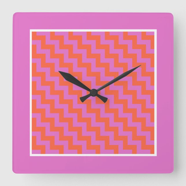 Square Wall Clock, Pink, Magenta, Orange Chevrons Square Wall Clock (Front)