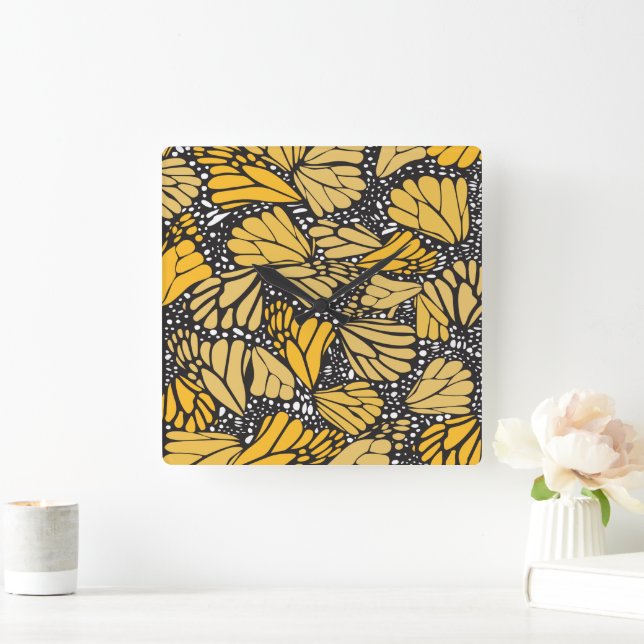 Square wall clock printed monarch butterfly (Home)
