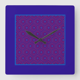 Square Wall Clock, Purple and Blue Ogee Pattern Square Wall Clock