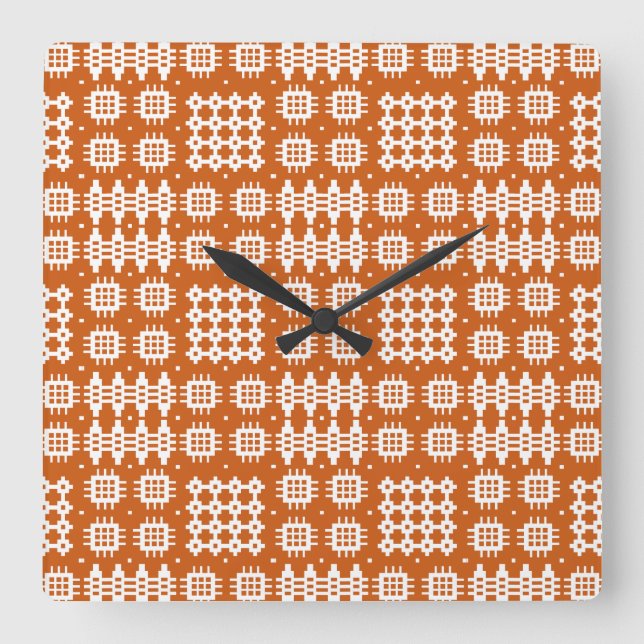 Square Wall Clock Welsh Tapestry Pattern Brick Red (Front)
