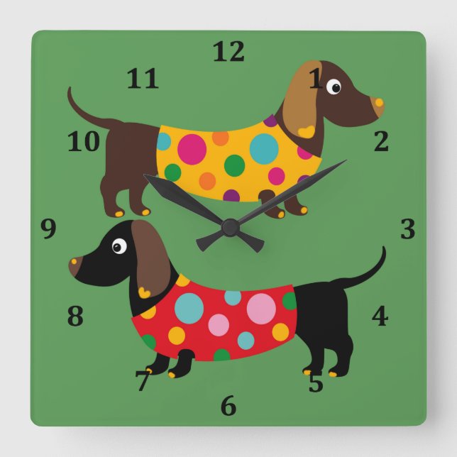 Square Wall Clock with Dachshunds & Numbers (Front)