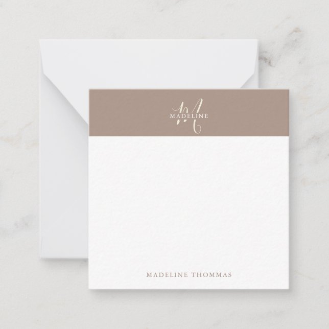 Square Warmth Beige Monogrammed Script Card (Front)
