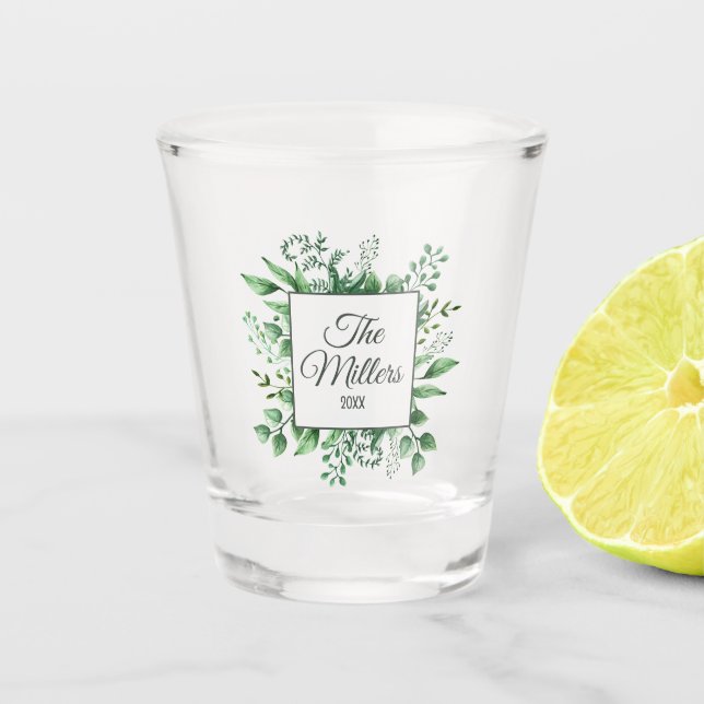 Square Watercolor Greenery Frame ID666 Shot Glass (Front)