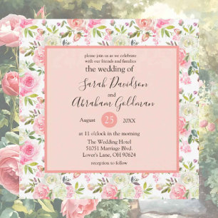 Square Wedding Invitations - Pink Floral Roses